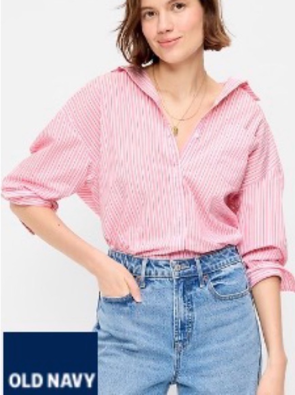 Old Navy Pink Striped Button-Down Shirt